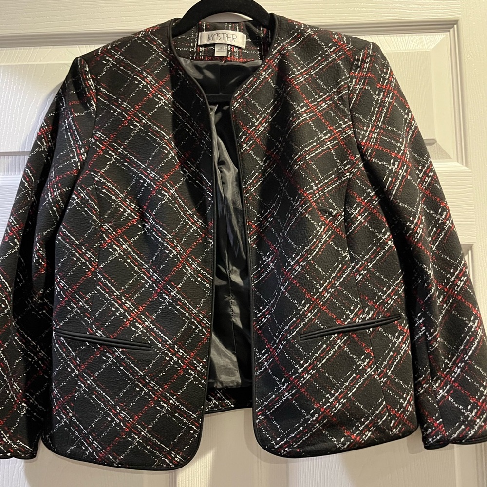 Kasper Black and Red Checkered Blazer